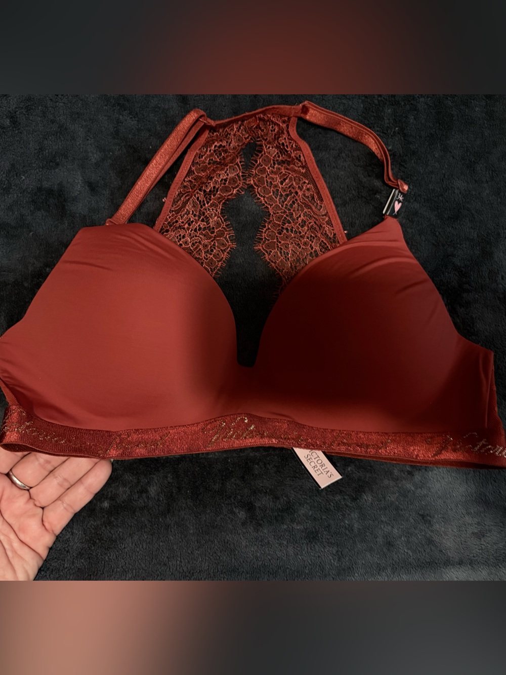 Victoria's Secret Coral Lace Racerback Push-Up Bra - Picture 7 of 12